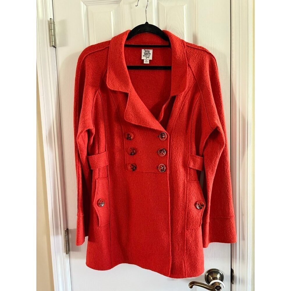 Ivy Jane Wool Blend Peacoat Jacket Sweater Large Burnt Orange